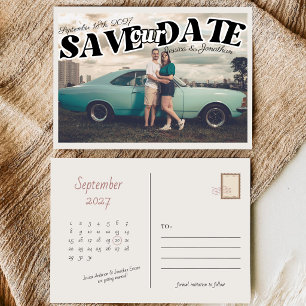 Retro Vintage Bold Script Horizontal Photo Wedding Save The Date