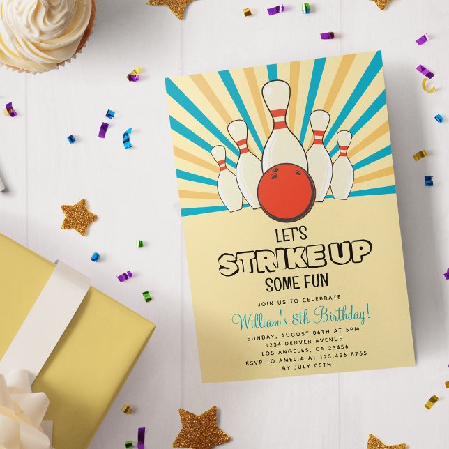 Retro Vintage Bowling Kids Birthday Party Invitation (Creator Uploaded)