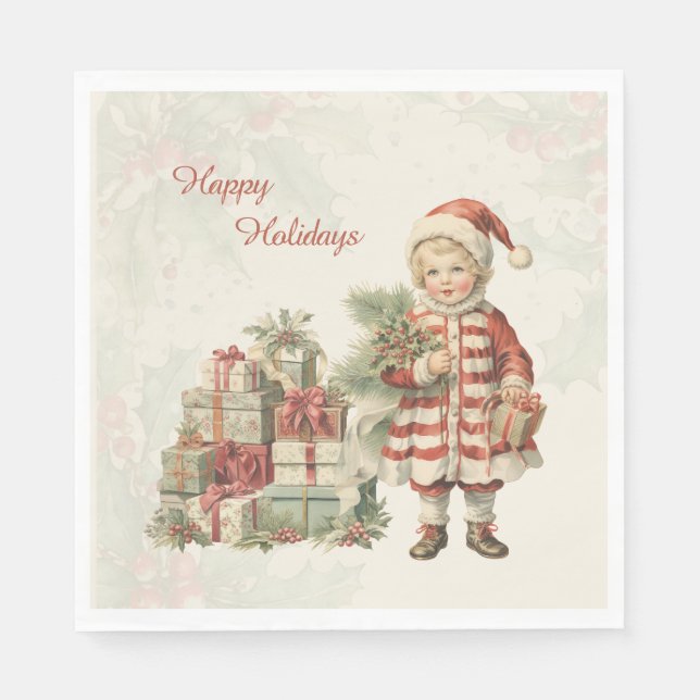 Retro Vintage Boy Christmas Gifts Napkin (Front)