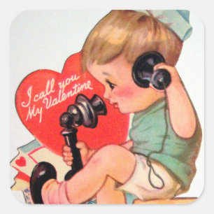 Retro Vintage boy Valentine sticker