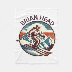 Retro Vintage Brian Head Utah Ski Resort Winter Sk Fleece Blanket
