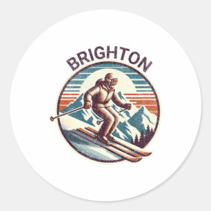 Retro Vintage Brighton Utah Ski Resort Winter Skii Classic Round Sticker