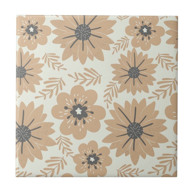 Retro Vintage Brown Floral  Tile (Front)