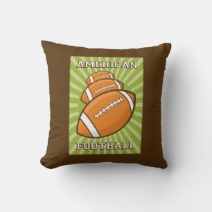 Retro Vintage Brown Green 3 American Footballs Cushion