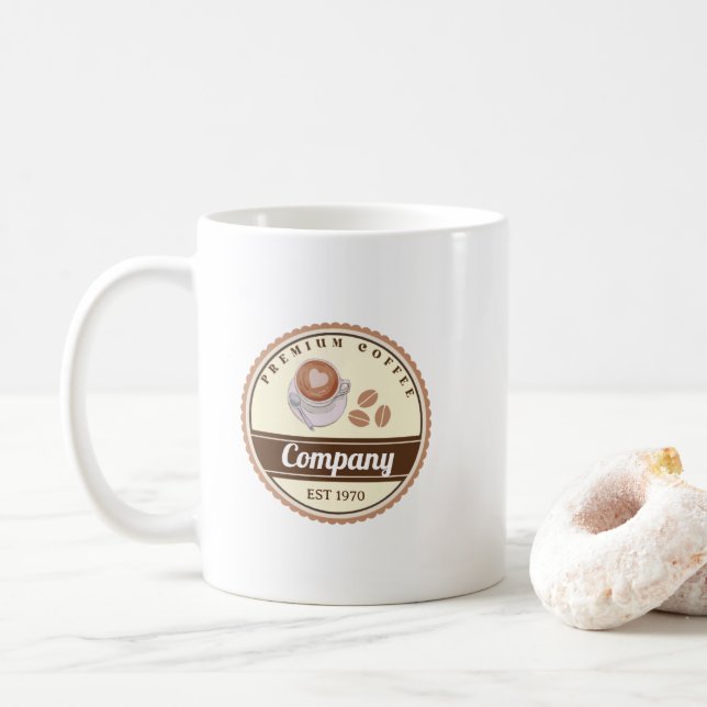 Retro Vintage Brown Premium Logo Diner Coffee Mug (With Donut)
