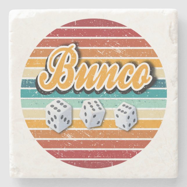 Retro Vintage Bunco Player Dice Stone Coaster (Front)