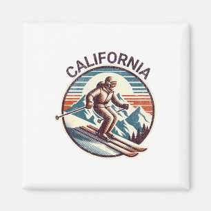 Retro Vintage California Ski Resort Winter Skiing Magnet