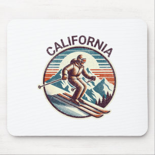 Retro Vintage California Ski Resort Winter Skiing Mouse Mat