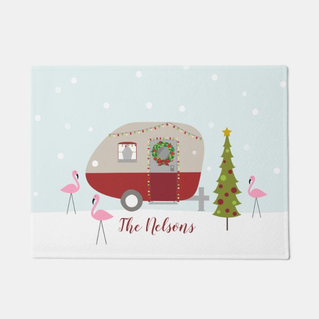 Retro Vintage Camper Trailer Christmas Doormat (Front)