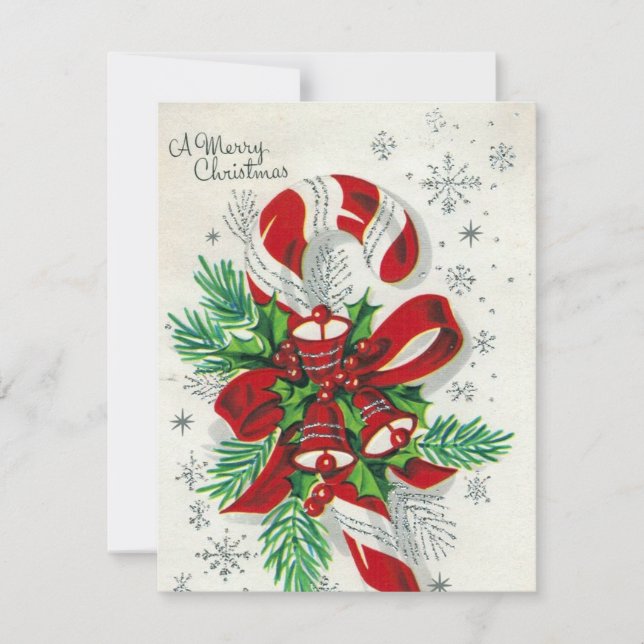 Retro Vintage candy cane add message card (Front)