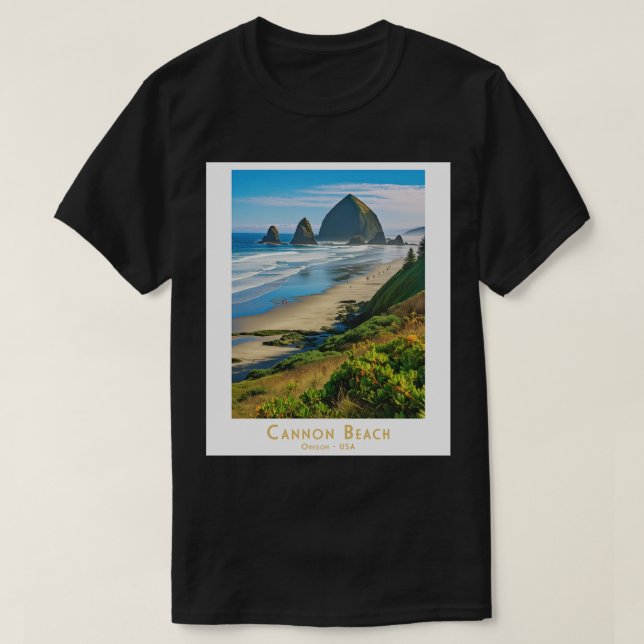 Retro Vintage Cannon Beach Haystack Rock T-Shirt (Design Front)