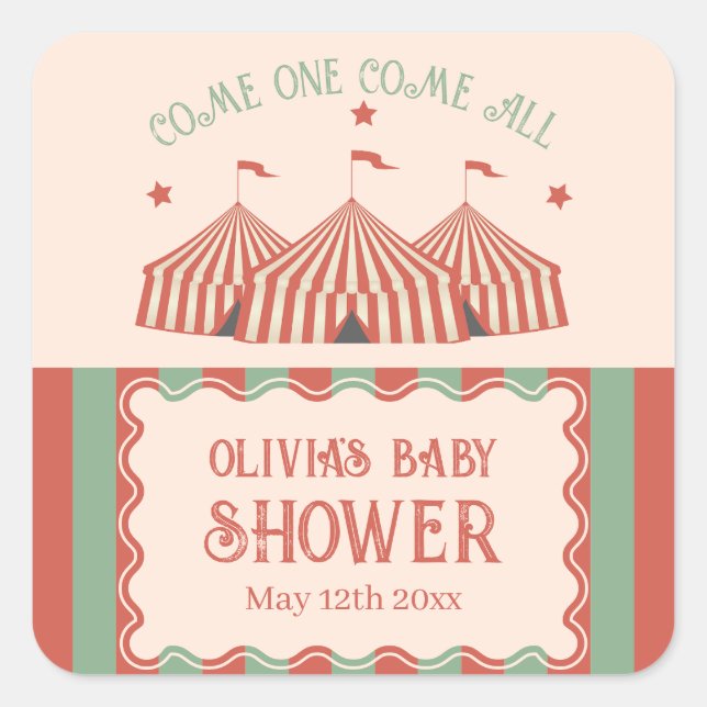 Retro Vintage Carnival Circus Baby Shower Square Sticker (Front)