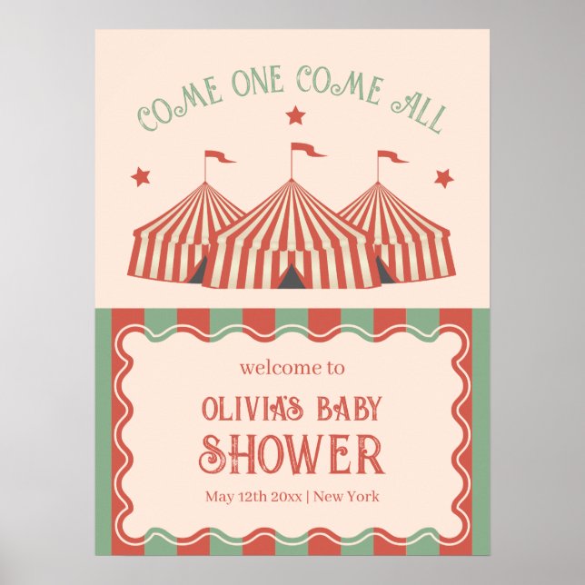 Retro Vintage Carnival Circus Baby Shower Welcome Poster (Front)