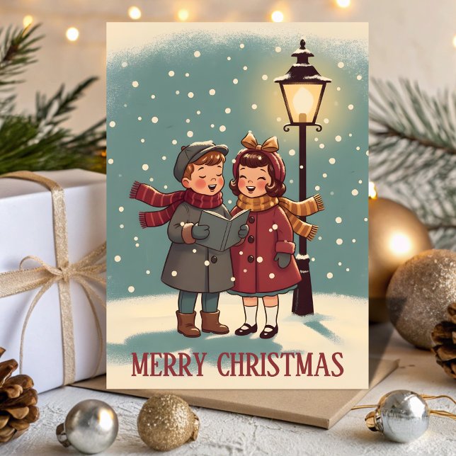 Retro Vintage Carolers Song Christmas Holiday Card (Creator Uploaded)