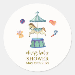 Retro Vintage Carousel Carnival Baby Shower  Classic Round Sticker