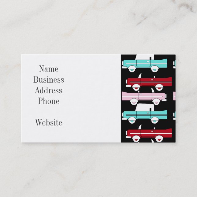 Retro Vintage Cars Pink Red Turquoise Blue Hot Rod Business Card (Front)