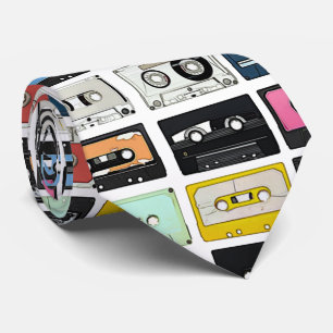 Retro vintage Cassette Mix Tapes art pattern Tie