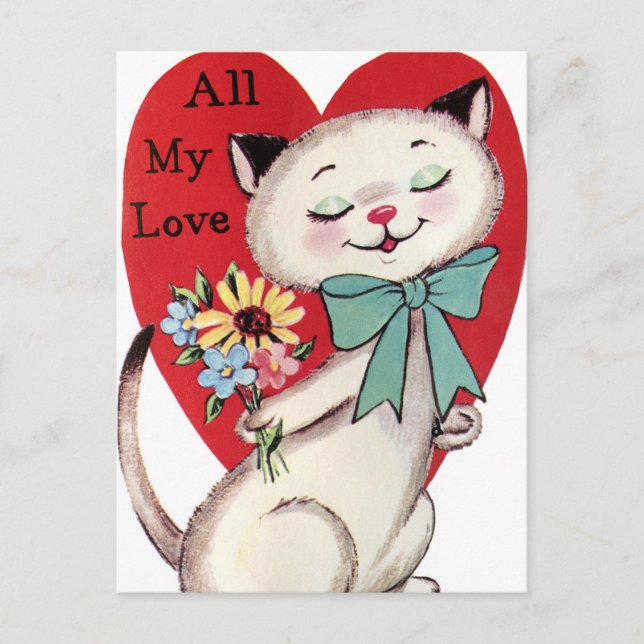 Retro Vintage cat Valentine Holiday postcard (Front)