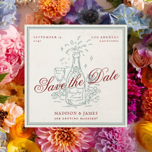 Retro Vintage Champagne Purple Wedding Save The Date