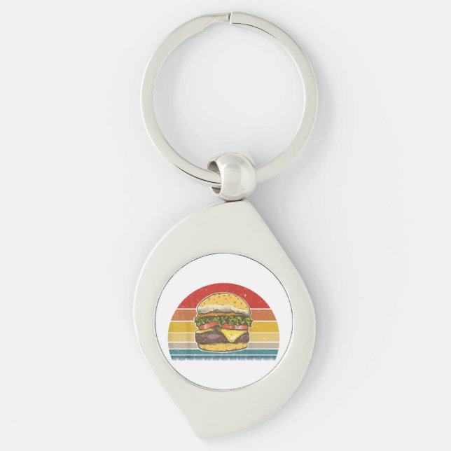 Retro Vintage Cheeseburger Design Costume Hamburge Key Ring (Front)