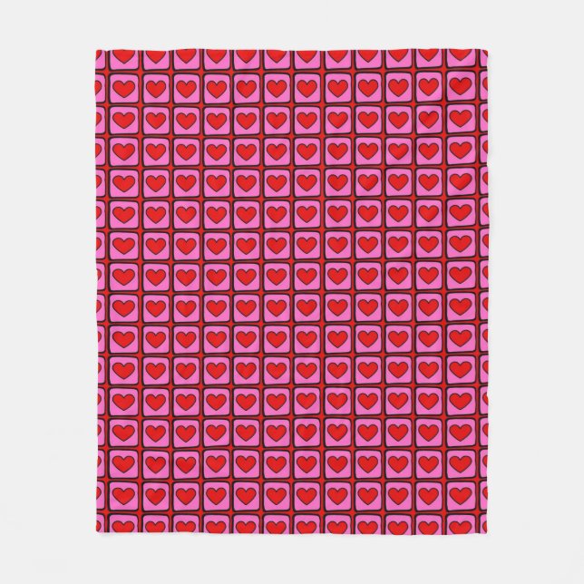 Retro Vintage Chequered Heart Y2K Pattern  Fleece Blanket (Front)
