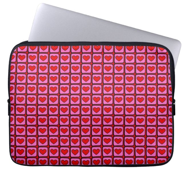 Retro Vintage Chequered Heart Y2K Pattern  Laptop Sleeve (Front)
