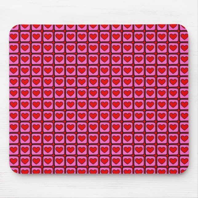 Retro Vintage Chequered Heart Y2K Pattern  Mouse Mat (Front)