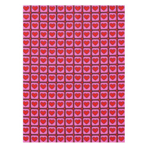 Retro Vintage Chequered Heart Y2K Pattern  Tablecloth