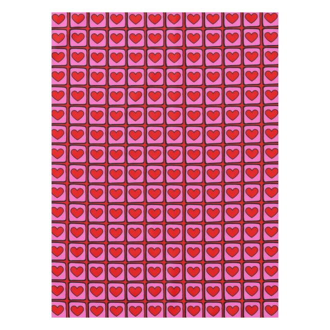 Retro Vintage Chequered Heart Y2K Pattern  Tablecloth (Front)