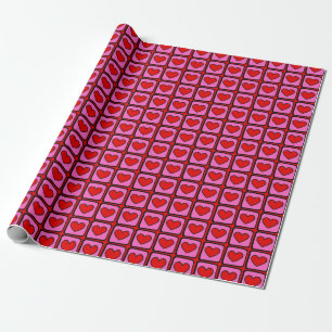 Retro Vintage Chequered Heart Y2K Pattern Wrapping Paper