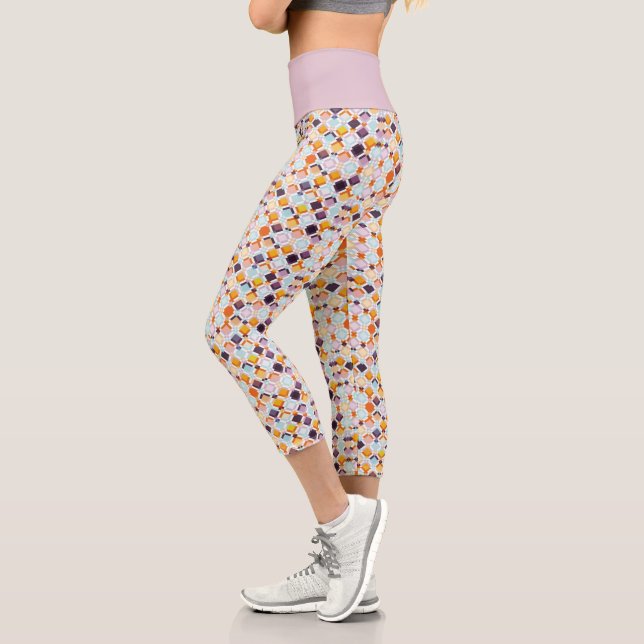 Retro Vintage Chequered in Pastels  Capri Leggings (Left)