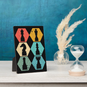 Retro Vintage Chess Pieces Sunset Poster Plaque
