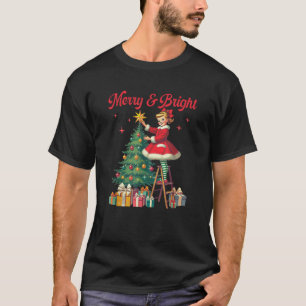 Retro Vintage Christmas 1950 Girl Xmas Tree Merry  T-Shirt