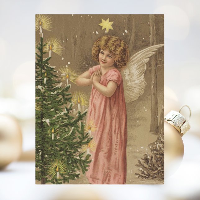 Retro Vintage Christmas Angel Christmas Tree Holiday Postcard (Retro Vintage Christmas Angel Christmas Tree Holiday Postcard
)
