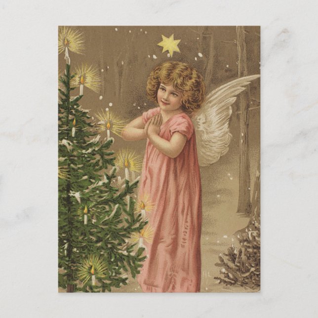 Retro Vintage Christmas Angel Christmas Tree Postcard (Front)