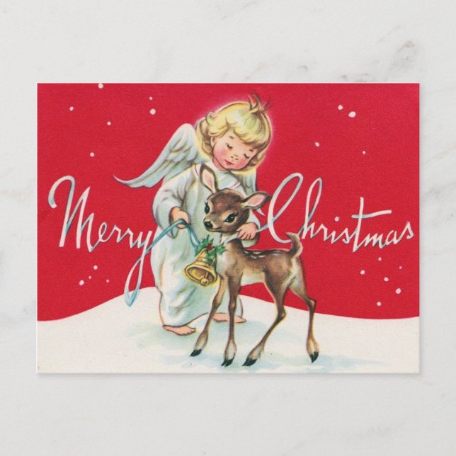 retro vintage Christmas Angel  Holiday Postcard (Front)