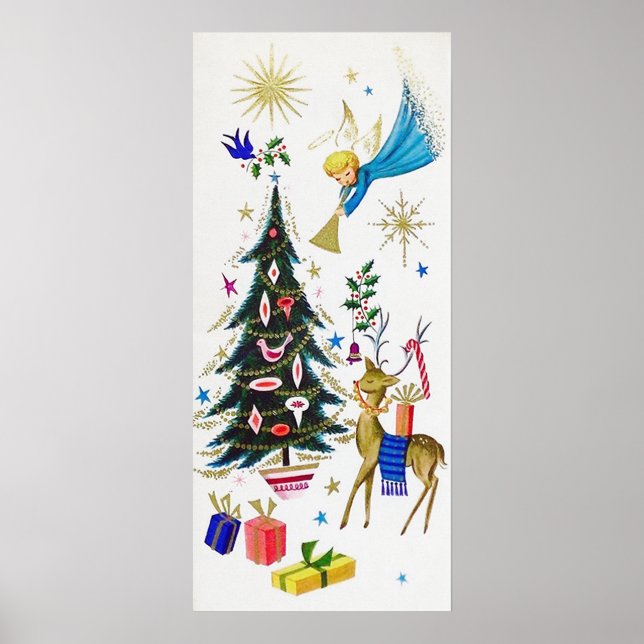 Retro Vintage Christmas Angel reindeer poster (Front)