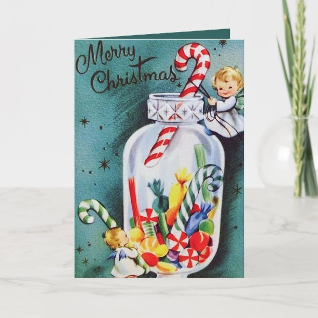 Retro vintage Christmas Angels add message card (Front)