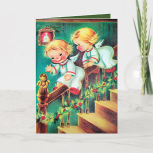 Retro Vintage Christmas Angels add text card