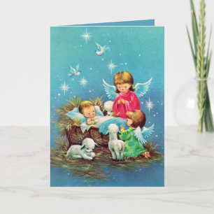 retro vintage Christmas Angels Holiday Card