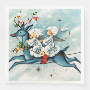 retro vintage Christmas Angels Holiday  Napkin