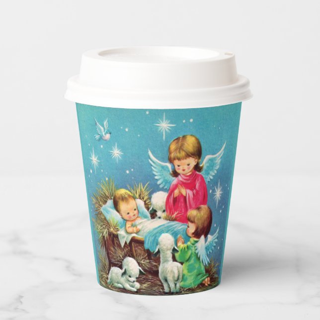 retro vintage Christmas Angels Holiday Paper Cups (Front)