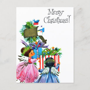 Retro vintage Christmas Angels Holiday Postcard