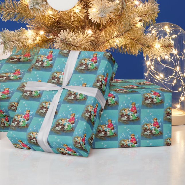retro vintage Christmas Angels Holiday Wrapping Paper (Holidays)