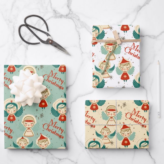 Retro Vintage Christmas Angels  Wrapping Paper Sheet (Front)