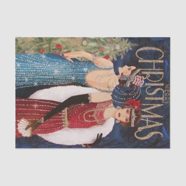 retro vintage Christmas art deco ladies Tissue Paper (Front)