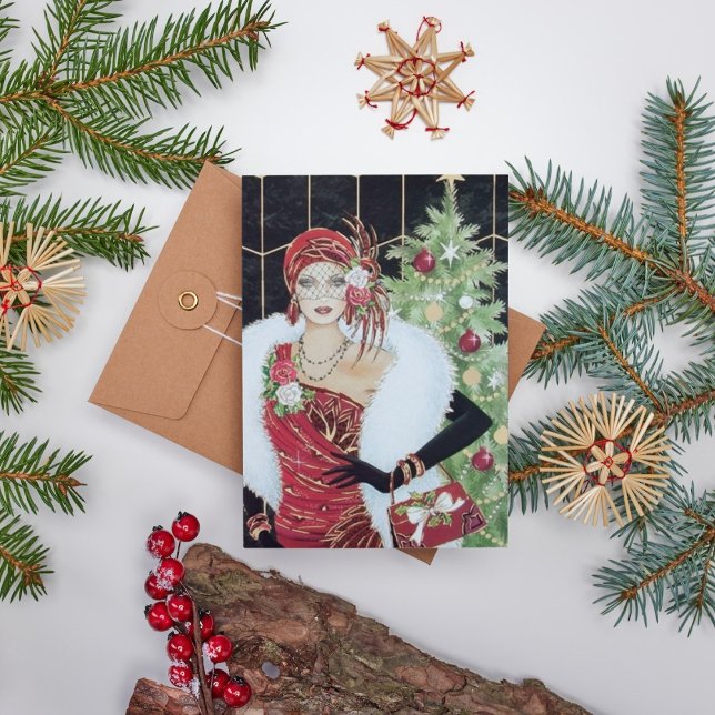 Retro vintage Christmas art deco lady Holiday Card (Creator Uploaded)