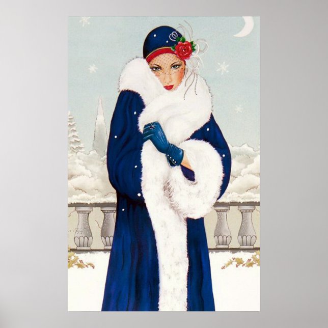 Retro vintage Christmas art deco lady poster (Front)