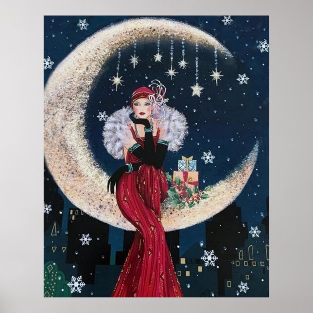 Retro vintage Christmas art deco lady poster (Front)