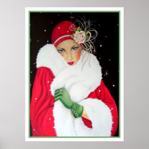 Retro vintage Christmas art deco lady poster